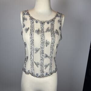 VTG Aftershock Women’s Gray Rylee Tea Top Sequin Beaded Sleeveless Top Size M